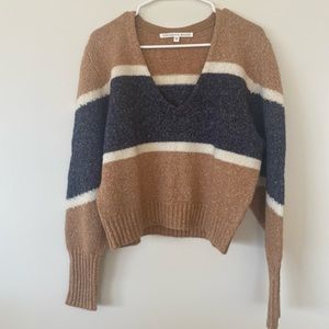Veronica Beard Brown Striped V-Neck Sweater S size